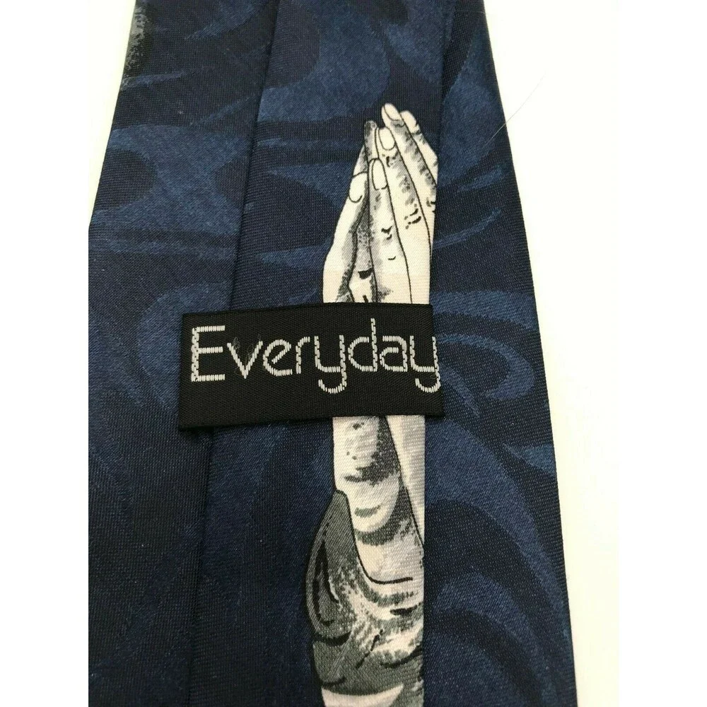 Everyday PRAYING HANDS Navy Blue Men's Tie. 56 x 4 in Classic Necktie. Religious